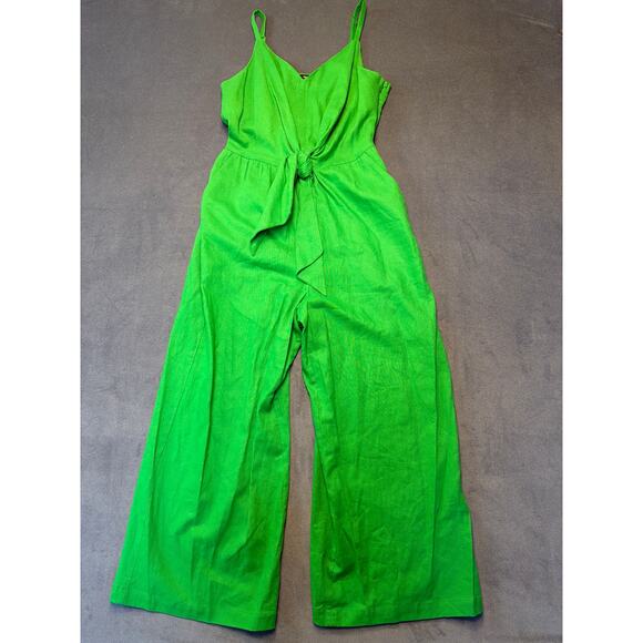 Simply Vera Vera Wang Tie Front Jumpsuit Women Med Kelly Green Linen Coquette - Picture 1 of 11